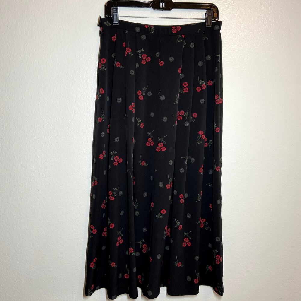 Vintage Pendleton Skirt Set 90s Blouse Poppy Print Floral Black Red Matching 12 - Picture 6 of 8